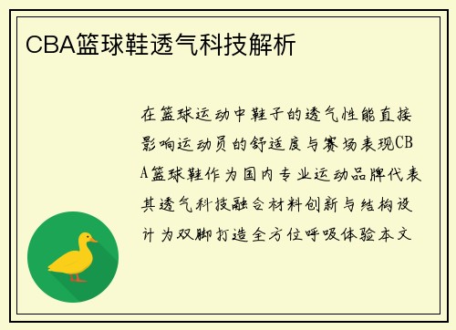 CBA篮球鞋透气科技解析