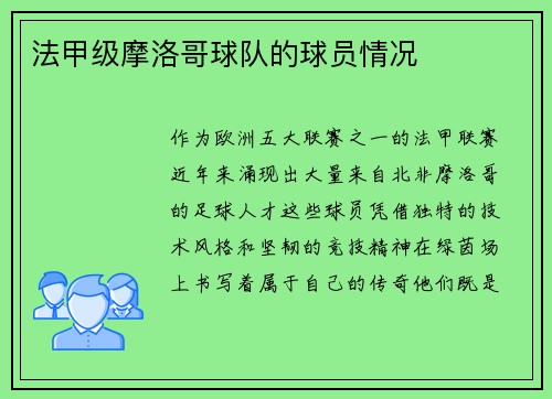 法甲级摩洛哥球队的球员情况